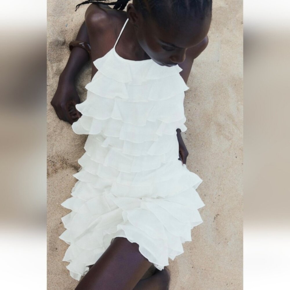 ZARA RUFFLED HALTER NECK DRESS - Picture 4 of 7
